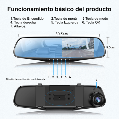 GEARFORCE™ | Espejo Retrovisor Con Cámara Dual Para Carro DVR